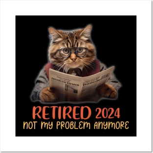 Retired 2024 Not My Problem Anymore Reading Cat Lover Posters and Art